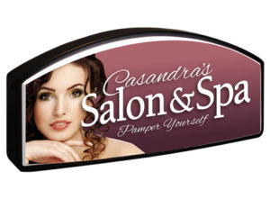 Casandras Salon and Spa Pamper Yourself Sign with Woman with Curly Hair - classic